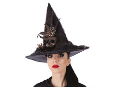 Kapelusz czarownicy z czachą na Halloween - 1 szt.