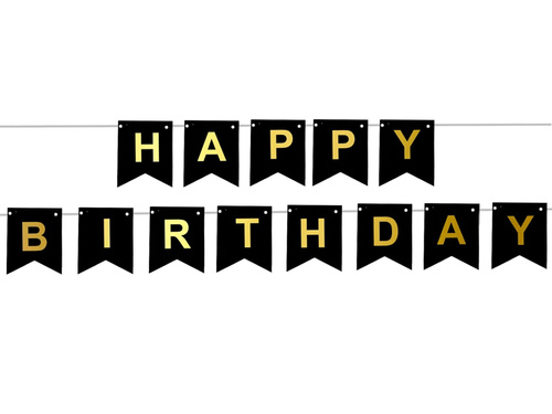 Baner flagi czarny z napisem Happy Birthday - 190 cm - 1 szt.