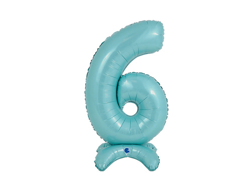 Balon foliowy stojący cyfra 6 pastelowa niebieska - 64 cm - 1 szt.