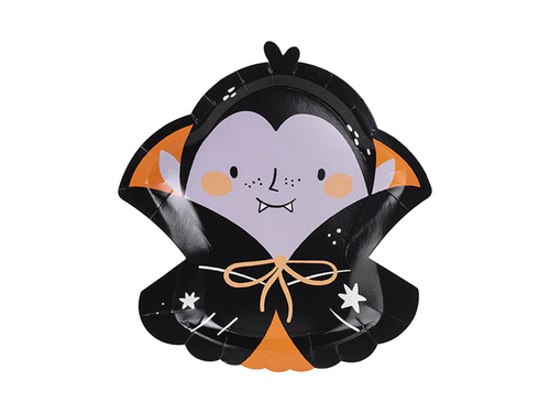 Talerzyki papierowe halloweenowe Wampir Dracula - 23 x 25 cm - 6 szt.