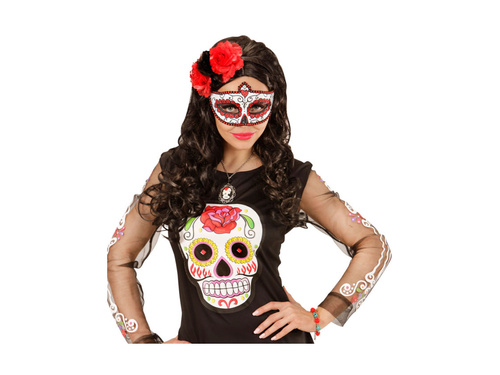 Turkusowa bransoletka z czaszkami i czerwonymi różami