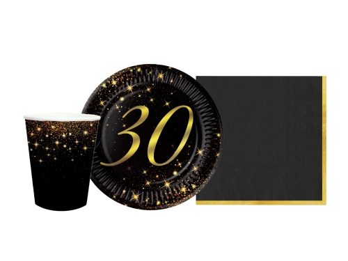 Zestaw kubeczki, serwetki i talerzyki papierowe na 30ste urodziny Sparkling - 34 szt