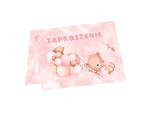 Zaproszenia różowe Misie z balonikami - 6 szt.
