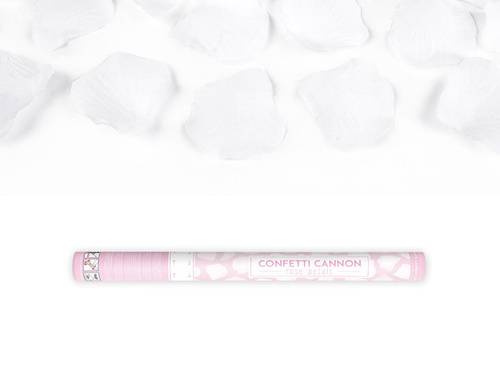 Tuba strzelająca, białe sztuczne płatki róż, 60cm, 1 szt.