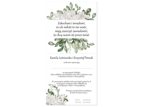 Zaproszenie personalizowane na ślub z kopertą - 6 szt.