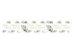 Baner na wieczór panieński z zielonymi listkami biały - 5 m - 1 szt.