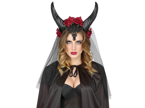 Opaska z welonem i rogami diablicy - 1 szt.