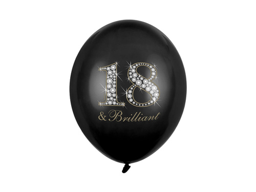 Balony z nadrukiem na osiemnastkę "18 & brilliant" - 30 cm - 6 szt.