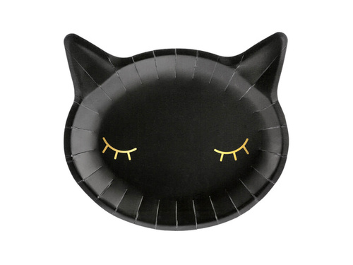 Talerzyki papierowe halloweenowe Kotek czarne - 22 x 20 cm - 6 szt.