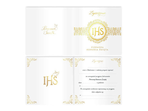 Zaproszenie na Komunię ze złotym nadrukiem - 10 szt.