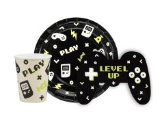 Zestaw kubeczki + talerzyki + serwetki papierowe Gamer - 36 szt.