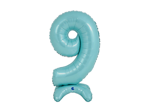 Balon foliowy stojący cyfra 9 pastelowa niebieska - 64 cm - 1 szt.