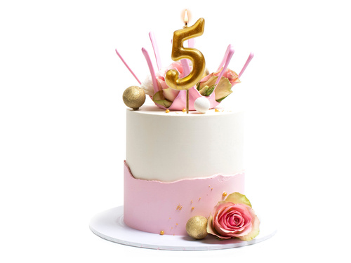 Świeczka cyferka metaliczna złota - 5 - pięć - 1 szt.