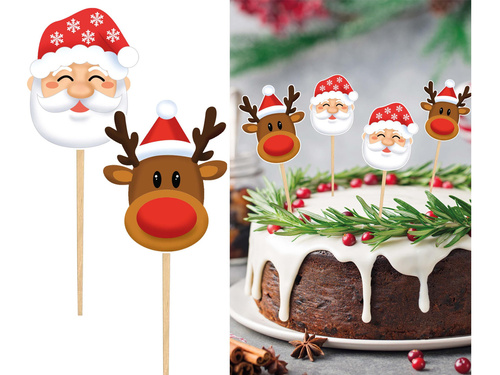 Pikery świąteczne Mikołaj i Renifer na Boże Narodzenie - 12 szt.
