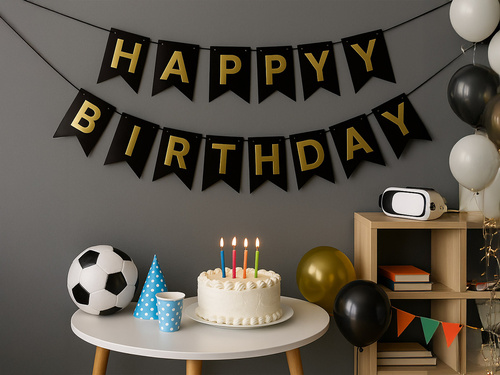 Baner flagi czarny z napisem Happy Birthday - 190 cm - 1 szt.