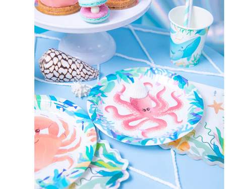 Talerzyki papierowe urodzinowe Ocean - 18 cm - 6 szt.