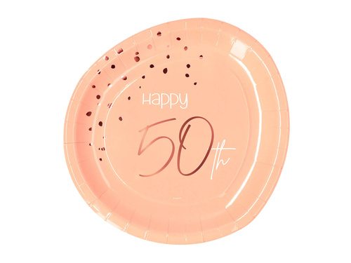 Talerzyki urodzinowe brzoskwiniowe Happy 50th - 23 cm - 8 szt.