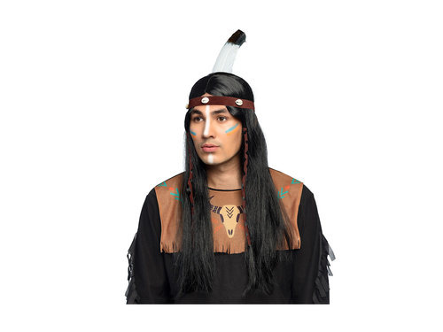 Peruka indiańska Takoda z opaską i piórem