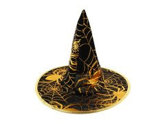 Kapelusz czarownicy ze złotą pajęczyną na Halloween - S - 1 szt.