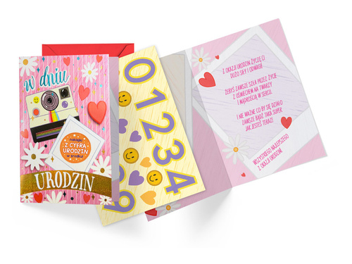 Kartka urodzinowa z wymiennymi cyframi Aparat - 1 szt.