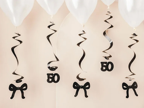 Dekoracja wisząca świderki na pięćdziesiątkę kokardki - 5 szt.