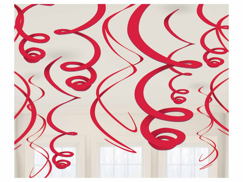 Dekoracja wisząca Swirl czerwona - 56 cm - 12 szt.