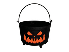 Wiaderko czarne z dynią na Halloween - 24 x 23 cm - 1 szt.