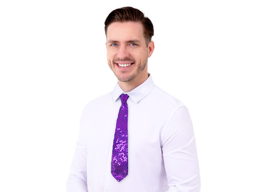 Cekinowy krawat - fioletowy - 36 cm - 1 szt.