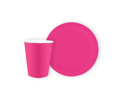 Zestaw kubeczki i talerzyki papierowe ciemnoróżowe - 24 szt.