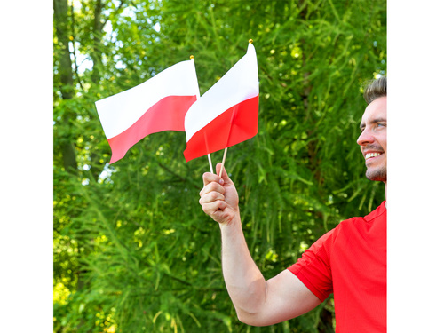 Polska flaga narodowa na patyku - 20 x 30 cm - 10 szt.
