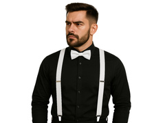 Biały zestaw akcesoriów szelki z dużą muszką - 2 szt.