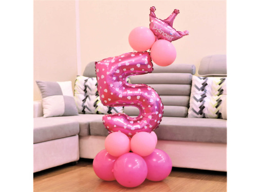 Zestaw balonów z cyfrą pięć różowy - 15 szt.
