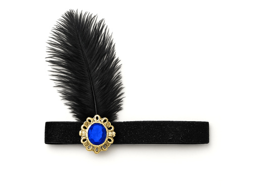 Opaska z piórem Retro czarna brokatowa - 1 szt.