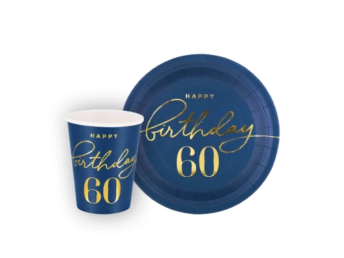 Zestaw kubeczki + talerzyki papierowe na 60te urodziny - 12 szt.