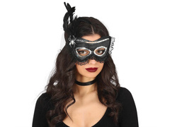 Maska karnawałowa czarna z pająkiem - 1 szt.