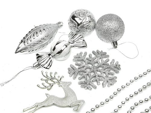 Dekoracje choinkowe srebrne - 27 szt.