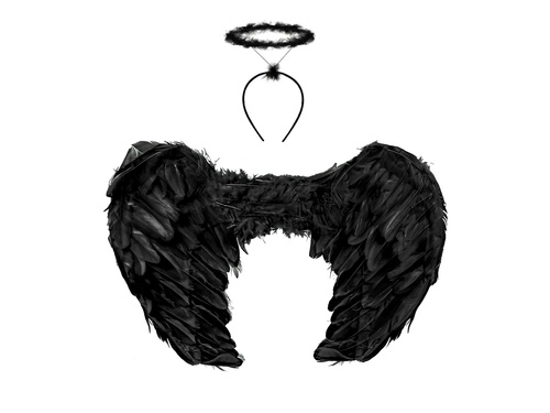 Skrzydła anioła czarne z aureolą - 60 x 45 cm - 1 szt.