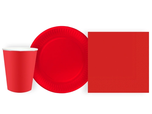 Zestaw kubeczki + serwetki + talerzyki papierowe czerwone - 44 szt.