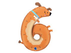 Balon foliowy cyfra 6 Piesek - 64x90 cm - 1 szt.