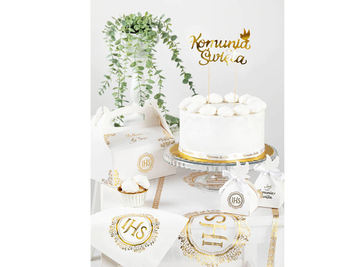 Serwetki komunijne IHS ze złotym ornamentem - 33 cm - 10 szt.