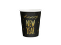 Kubeczki papierowe na Sylwestra Nowy Rok Happy New Year czarne - 220 ml - 6 szt.