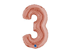 Balon foliowy cyfra 3 złoty róż - 14" - 1 szt.