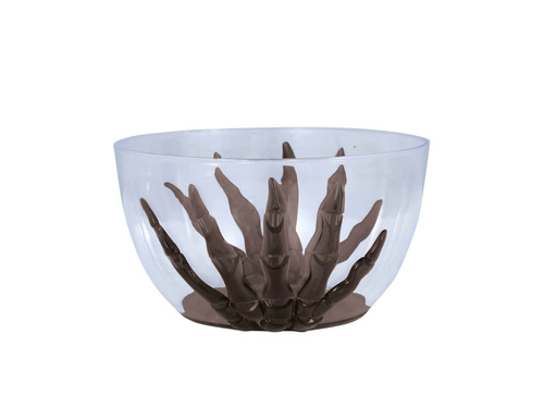 Miska na słodycze z dłonią szkieletu przezroczysta - 13,5 cm - 1 szt.