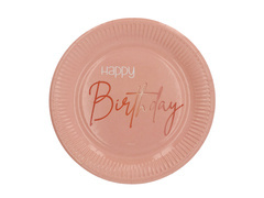 Talerzyki urodzinowe różowe Happy Birthday - 23 cm - 8 szt.