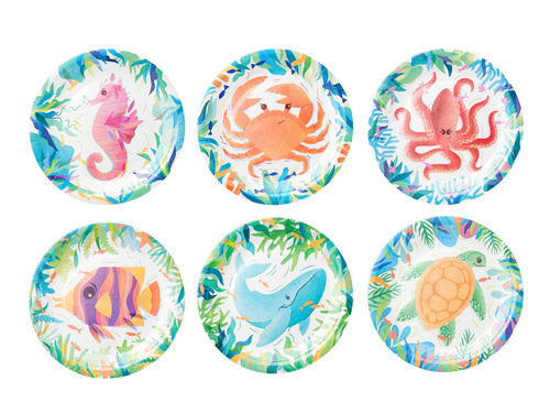 Talerzyki papierowe urodzinowe Ocean - 18 cm - 6 szt.