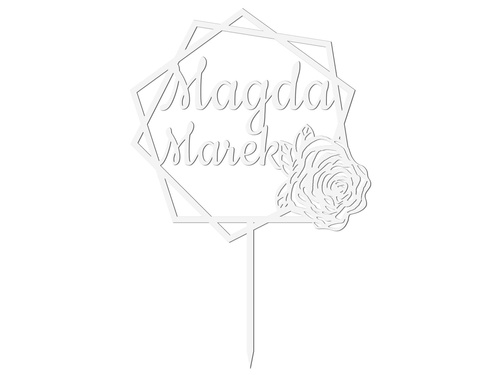 Topper z pleksi biały na tort personalizowany na wesele - 18 cm