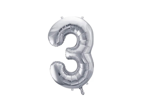 Balon foliowy cyfra 3 srebrna - 72 cm - 1 szt.