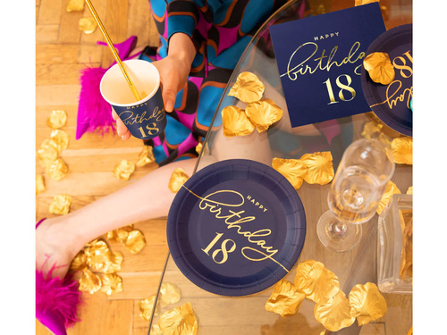 Talerzyki papierowe na osiemnaste urodziny granatowe - 18 cm - 6 szt.
