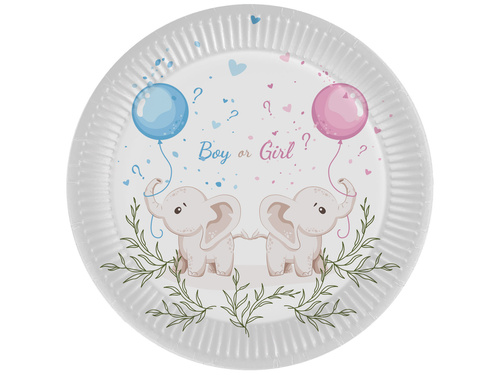 Talerzyki papierowe na Gender Reveal Girl or Boy? - 18 cm - 6 szt.