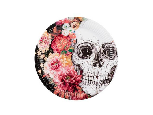 Talerzyki papierowe na Halloween Meksykańska Czacha - 23 cm - 10 szt.